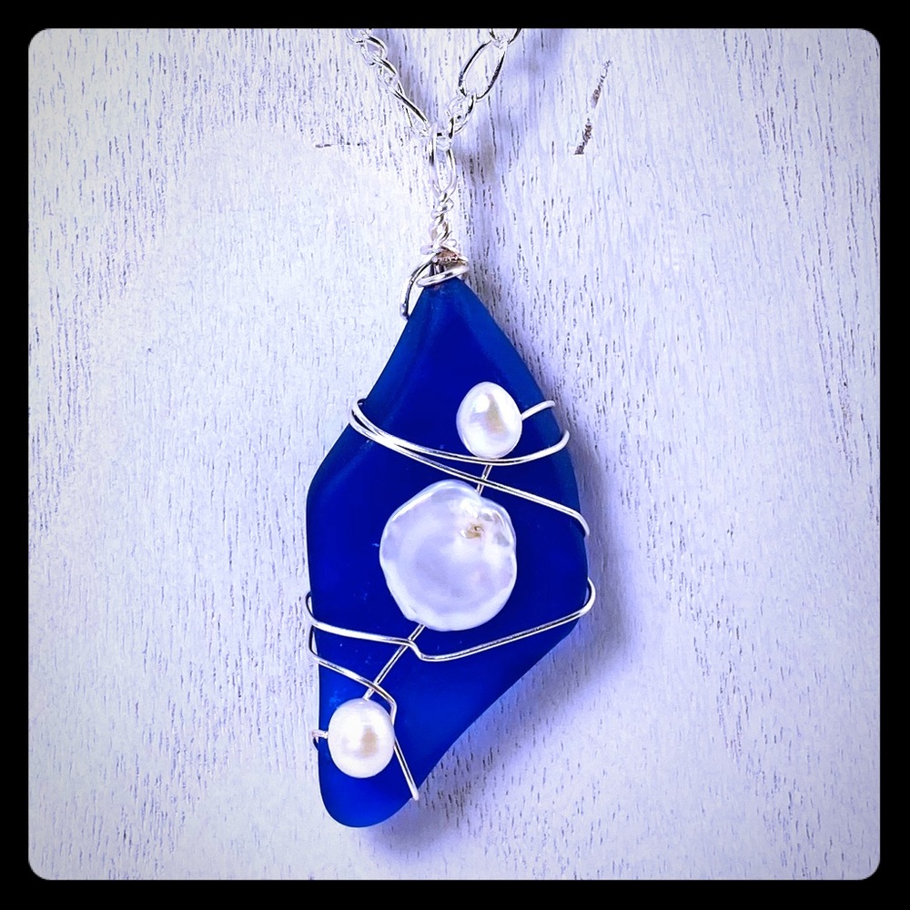 Blue Sea Glass Necklace
